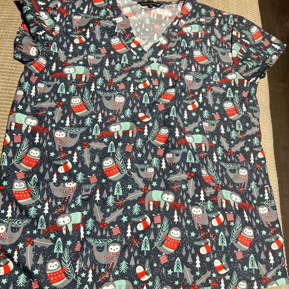 Women’s scrub top Christmas- grey/Mint/Red